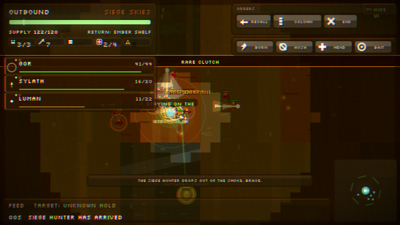 a breath cone attack in the reach — a dragon exhales a flame arc across enemies while the flight holds formation.